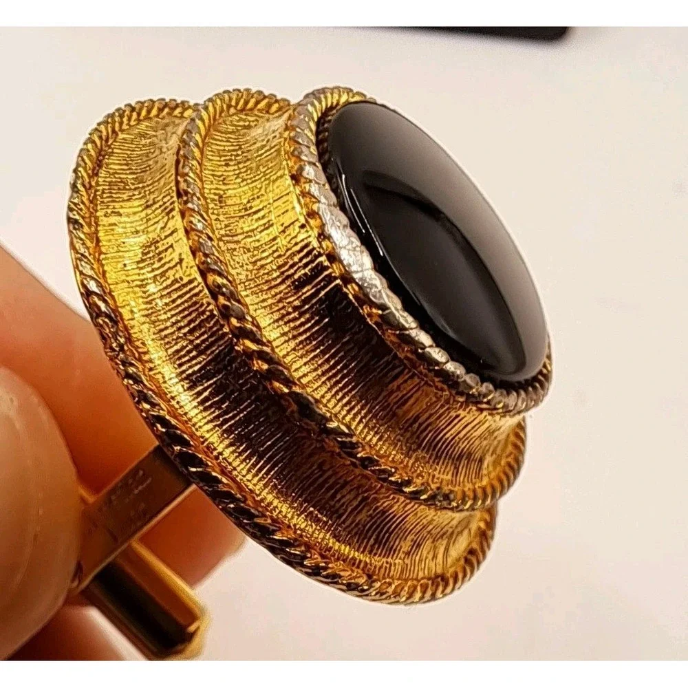 Vintage Christian Dior by Destino Gold Tone Cufflinks, Black Onyx Cabochon